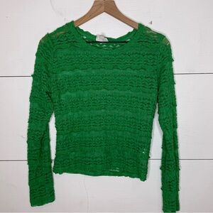 BiBi • Bright Green Lace Long Sleeve Top Size Small